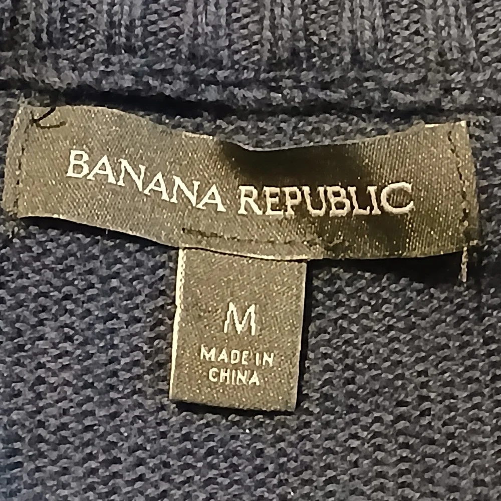 Banana Republic Men Navy Blue Mixed Media Denim Knit Full Zip Jacket Medium NWOT